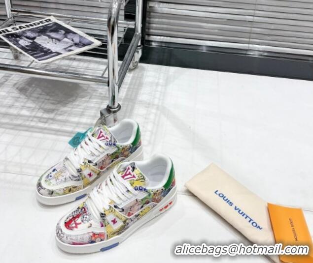 Sophisticated Louis Vuitton LV Trainer Sneakers Printed Canvas White 1AB9XJ 0322045