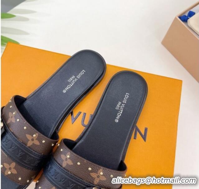 Perfect Louis Vuitton Lock It Flat Slide Sandals in Monogram Canvas Black 0322012