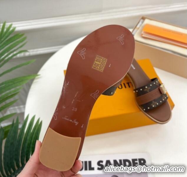 Good Product Louis Vuitton Lock It Heel Slide Sandals 4.5cm in Monogram Canvas Brown 322013