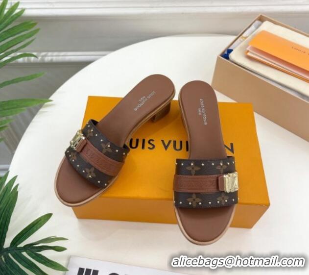 Good Product Louis Vuitton Lock It Heel Slide Sandals 4.5cm in Monogram Canvas Brown 322013