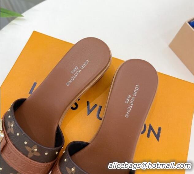 Good Product Louis Vuitton Lock It Heel Slide Sandals 4.5cm in Monogram Canvas Brown 322013