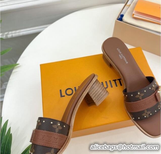 Good Product Louis Vuitton Lock It Heel Slide Sandals 4.5cm in Monogram Canvas Brown 322013