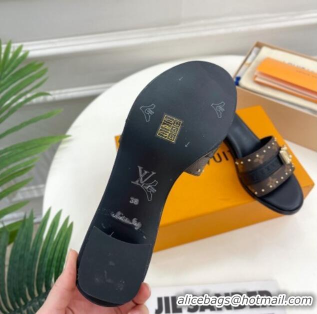 Sumptuous Louis Vuitton Lock It Heel Slide Sandals 4.5cm in Monogram Canvas Black 30322014