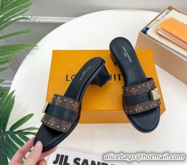 Sumptuous Louis Vuitton Lock It Heel Slide Sandals 4.5cm in Monogram Canvas Black 30322014