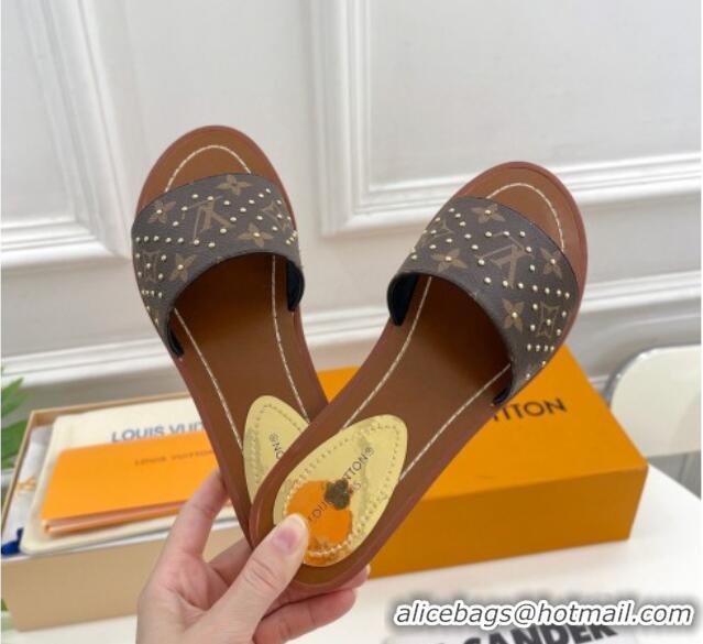 Classic Hot Louis Vuitton Lock It Flat Slide Sandals in Studded Monogram Canvas 0322015