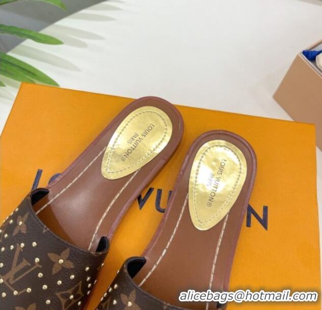 Classic Hot Louis Vuitton Lock It Flat Slide Sandals in Studded Monogram Canvas 0322015