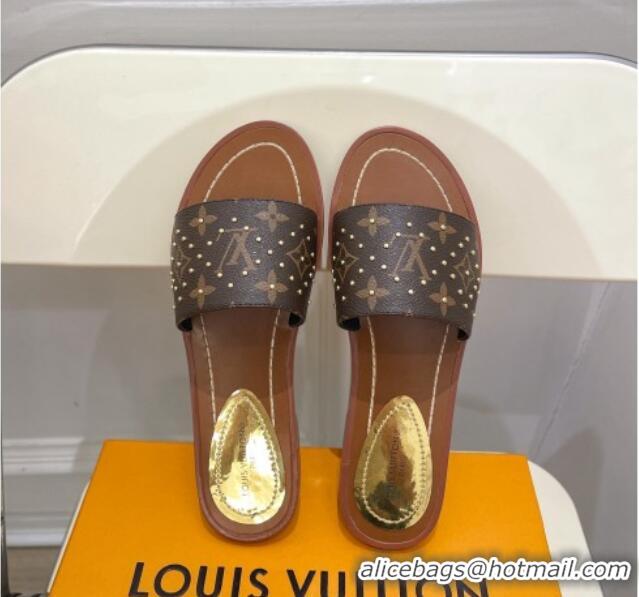 Classic Hot Louis Vuitton Lock It Flat Slide Sandals in Studded Monogram Canvas 0322015