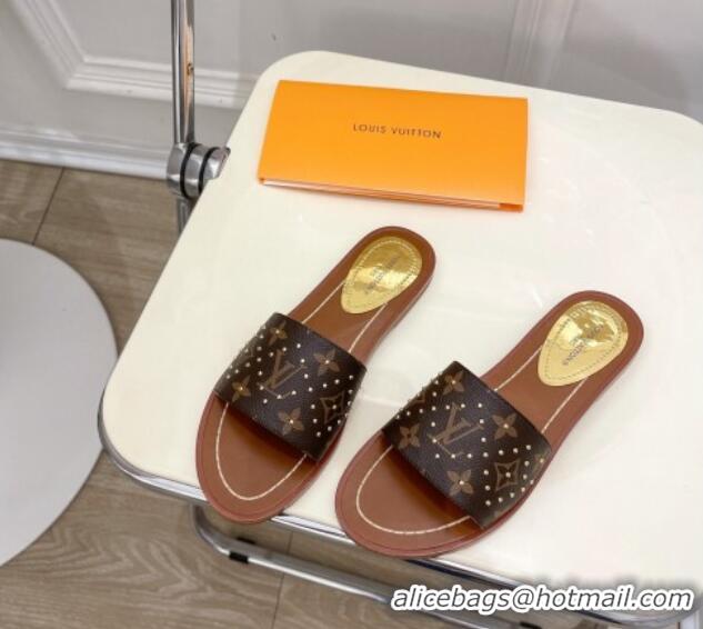 Classic Hot Louis Vuitton Lock It Flat Slide Sandals in Studded Monogram Canvas 0322015