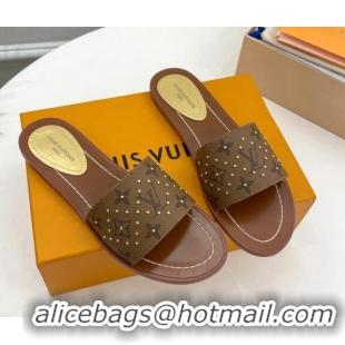 Good Quality Louis Vuitton Lock It Flat Slide Sandals in Studded Monogram Reverse Canvas 0322016