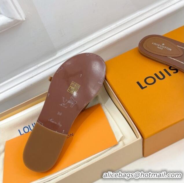 Grade Quality Louis Vuitton Monogram Canvas Flat Slide Sandals with Buckle Brown 322017