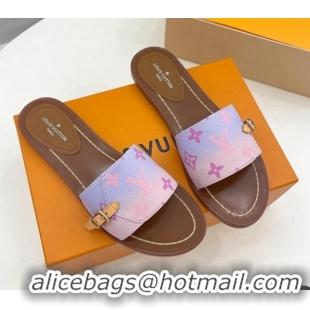 Best Grade Louis Vuitton Gradient Monogram Canvas Flat Slide Sandals with Buckle 322018 Light Purple/Pink