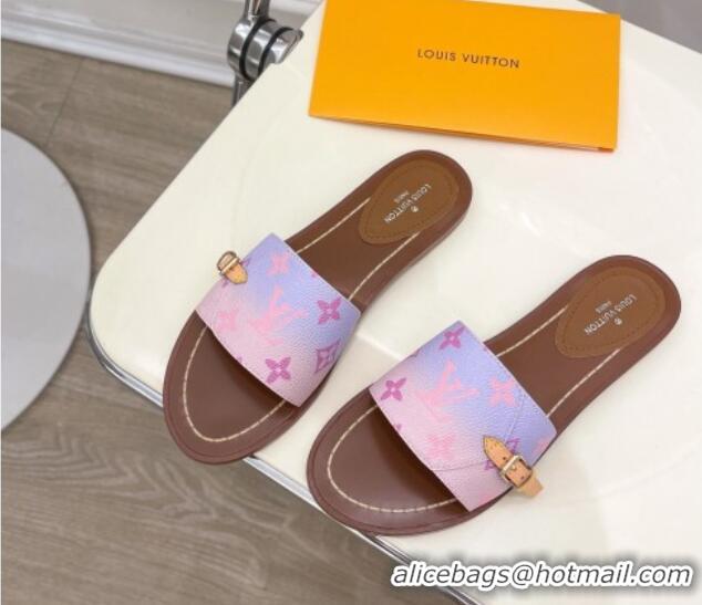 Best Grade Louis Vuitton Gradient Monogram Canvas Flat Slide Sandals with Buckle 322018 Light Purple/Pink