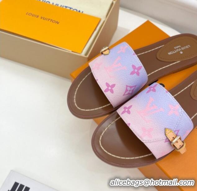 Best Grade Louis Vuitton Gradient Monogram Canvas Flat Slide Sandals with Buckle 322018 Light Purple/Pink