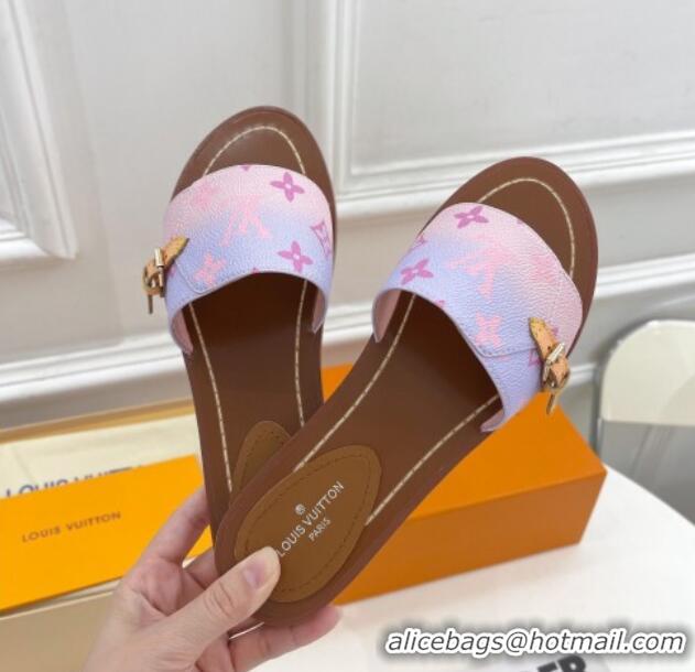 Best Grade Louis Vuitton Gradient Monogram Canvas Flat Slide Sandals with Buckle 322018 Light Purple/Pink