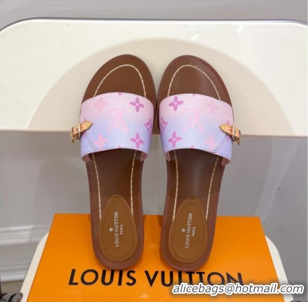 Best Grade Louis Vuitton Gradient Monogram Canvas Flat Slide Sandals with Buckle 322018 Light Purple/Pink