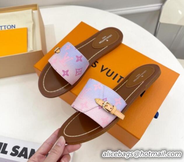 Best Grade Louis Vuitton Gradient Monogram Canvas Flat Slide Sandals with Buckle 322018 Light Purple/Pink