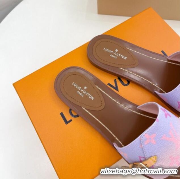 Best Grade Louis Vuitton Gradient Monogram Canvas Flat Slide Sandals with Buckle 322018 Light Purple/Pink