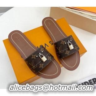 Luxurious Louis Vuitton Monogram Canvas Flat Slide Sandals with Lock 322019