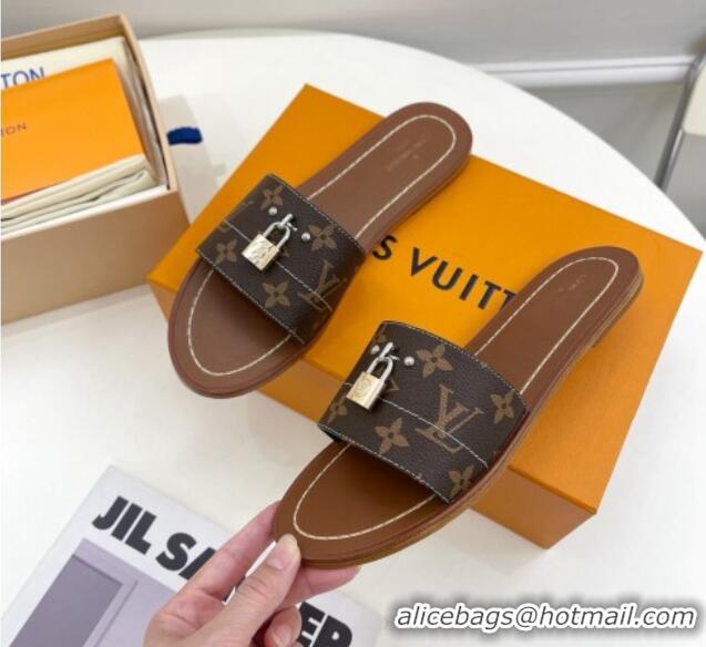 Luxurious Louis Vuitton Monogram Canvas Flat Slide Sandals with Lock 322019