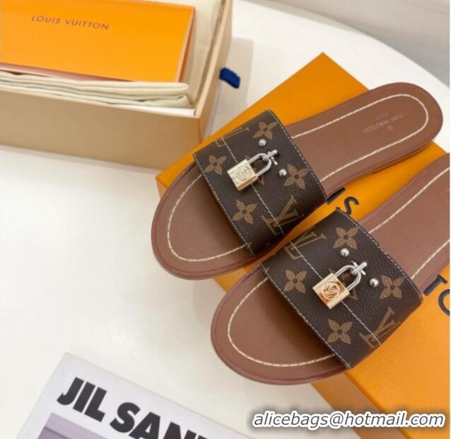 Luxurious Louis Vuitton Monogram Canvas Flat Slide Sandals with Lock 322019