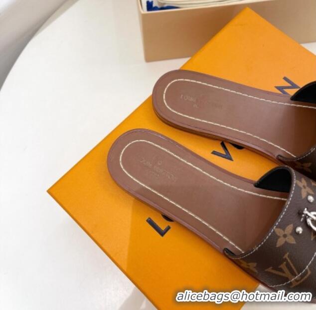 Luxurious Louis Vuitton Monogram Canvas Flat Slide Sandals with Lock 322019