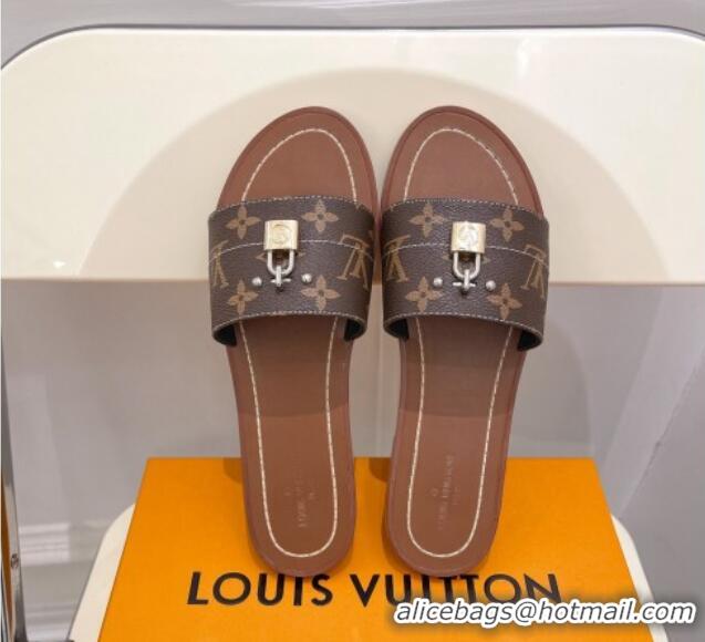 Luxurious Louis Vuitton Monogram Canvas Flat Slide Sandals with Lock 322019