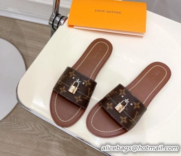 Luxurious Louis Vuitton Monogram Canvas Flat Slide Sandals with Lock 322019