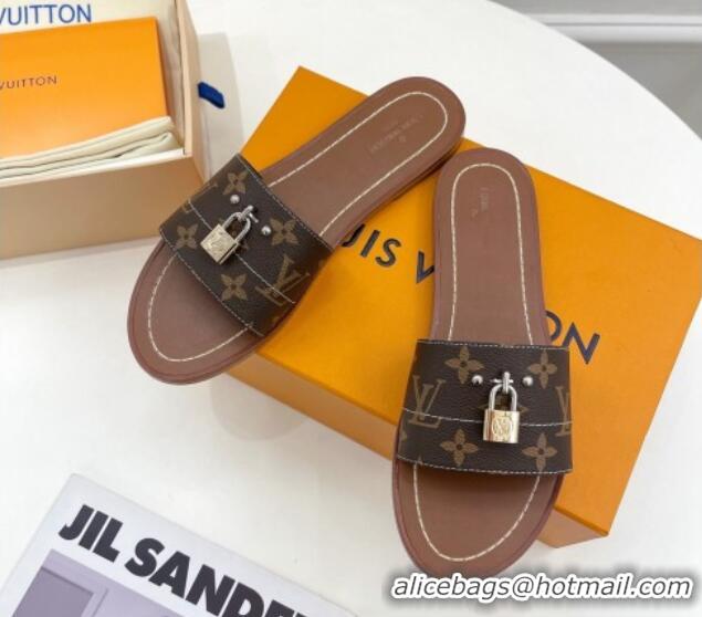 Luxurious Louis Vuitton Monogram Canvas Flat Slide Sandals with Lock 322019