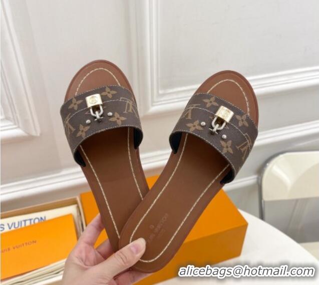 Luxurious Louis Vuitton Monogram Canvas Flat Slide Sandals with Lock 322019