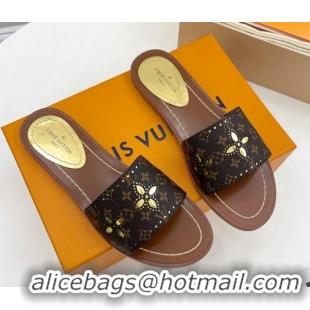 Duplicate Louis Vuitton Flat Slide Sandals Monogram Canvas/Gold 322020