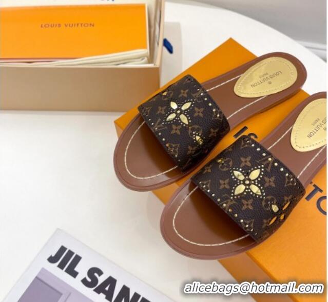 Duplicate Louis Vuitton Flat Slide Sandals Monogram Canvas/Gold 322020