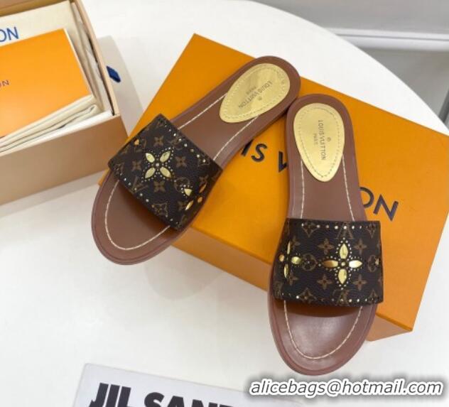 Duplicate Louis Vuitton Flat Slide Sandals Monogram Canvas/Gold 322020