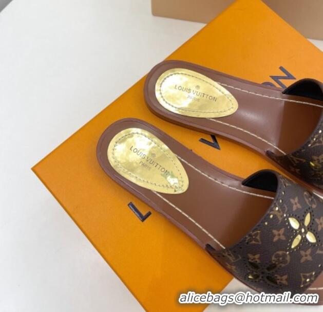 Duplicate Louis Vuitton Flat Slide Sandals Monogram Canvas/Gold 322020