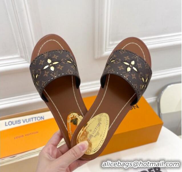 Duplicate Louis Vuitton Flat Slide Sandals Monogram Canvas/Gold 322020