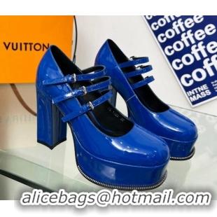 Stylish Louis Vuitton Fame Platform Pump 11.5cm Patent Leather Blue 322026 