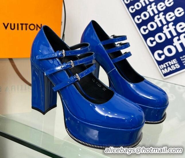 Stylish Louis Vuitton Fame Platform Pump 11.5cm Patent Leather Blue 322026 