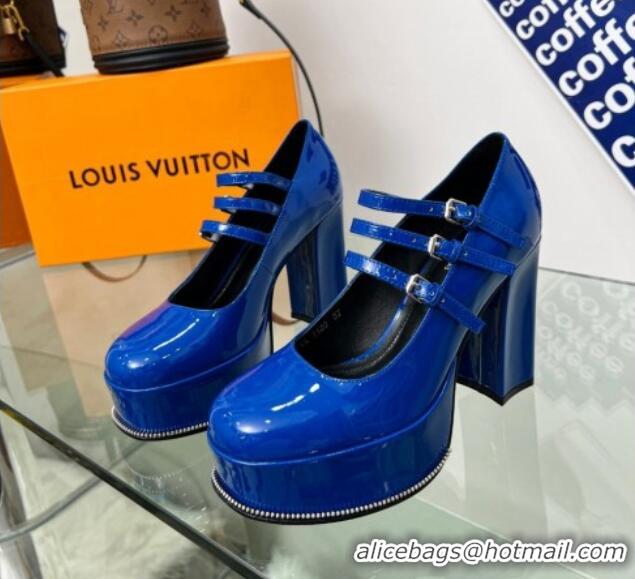 Stylish Louis Vuitton Fame Platform Pump 11.5cm Patent Leather Blue 322026 