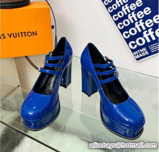 Stylish Louis Vuitton Fame Platform Pump 11.5cm Patent Leather Blue 322026 