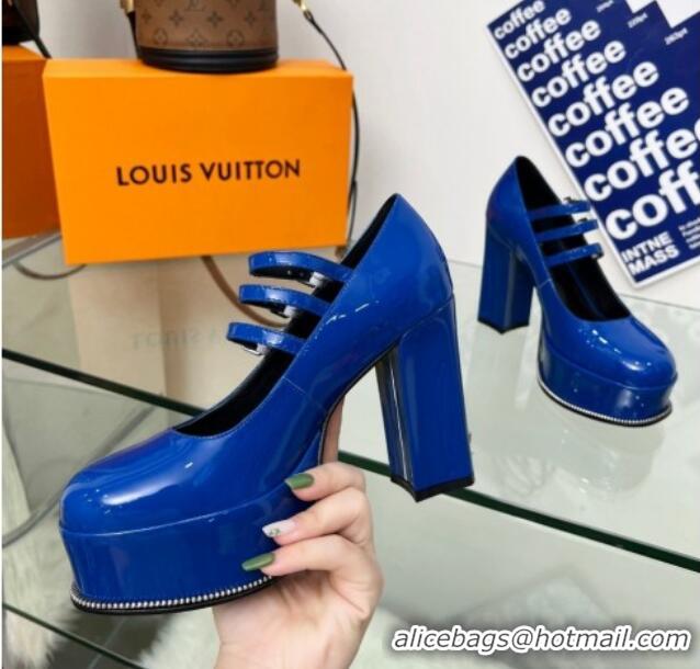 Stylish Louis Vuitton Fame Platform Pump 11.5cm Patent Leather Blue 322026 