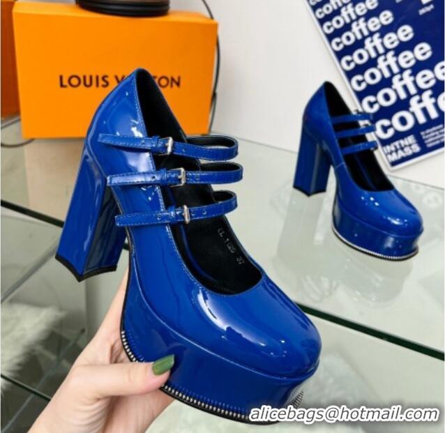 Stylish Louis Vuitton Fame Platform Pump 11.5cm Patent Leather Blue 322026 