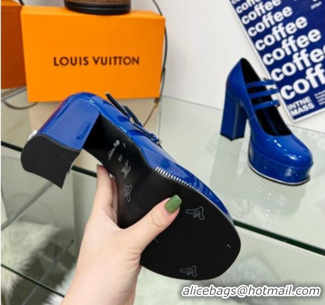 Stylish Louis Vuitton Fame Platform Pump 11.5cm Patent Leather Blue 322026 