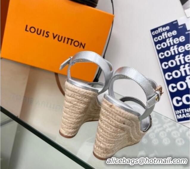 Best Product Louis Vuitton Starboard Wedge Sandal 10cm in Studded Monogram Canvas and Leather Silver 322030