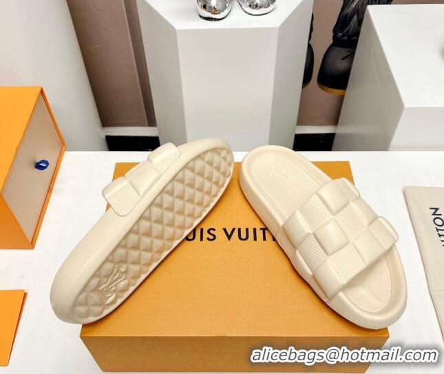 Luxury Louis Vuitton Waterfront Flat Slide Sandals in Maxi Damier Rubber Beige 322036