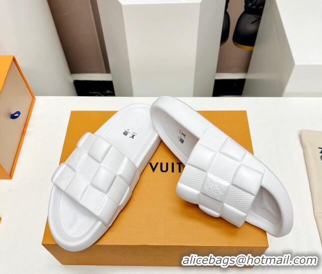 Good Product Louis Vuitton Waterfront Flat Slide Sandals in Maxi Damier Rubber White 322037