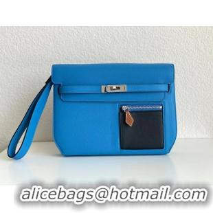 Reasonable Price Hermes Kelly Epsom Leather Depeches Canonical HE8740 Blue