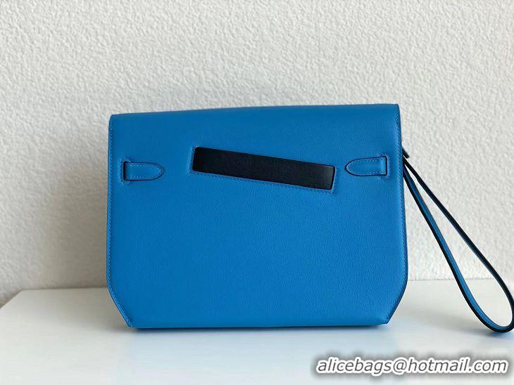 Reasonable Price Hermes Kelly Epsom Leather Depeches Canonical HE8740 Blue