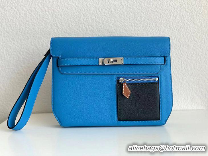 Reasonable Price Hermes Kelly Epsom Leather Depeches Canonical HE8740 Blue