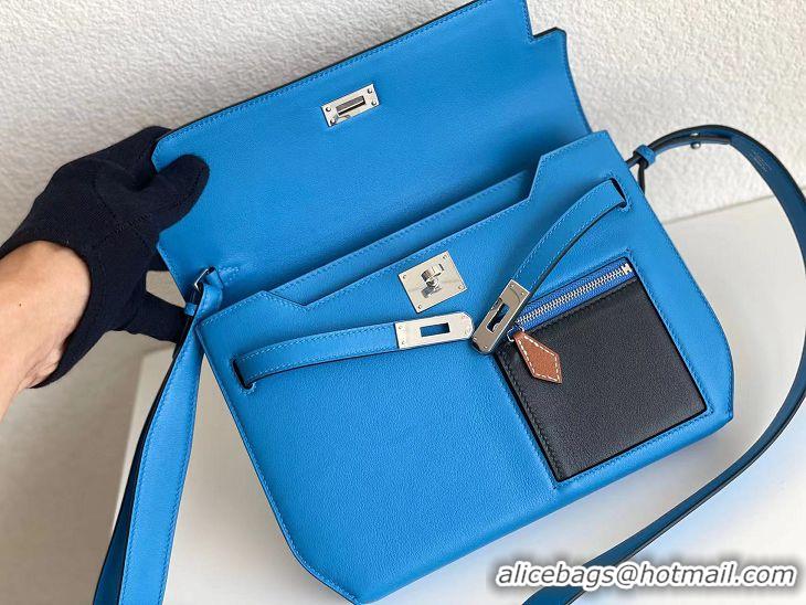 Reasonable Price Hermes Kelly Epsom Leather Depeches Canonical HE8740 Blue