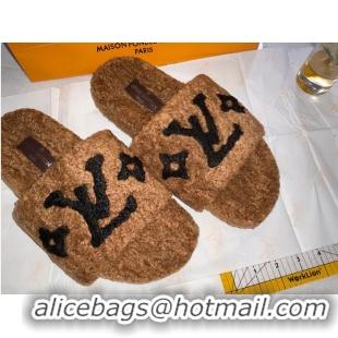 Discount Louis Vuitton Top Quality Fur Flat Slide Sandals LV8071 Brown