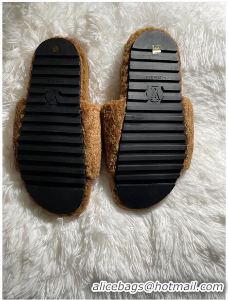 Discount Louis Vuitton Top Quality Fur Flat Slide Sandals LV8071 Brown